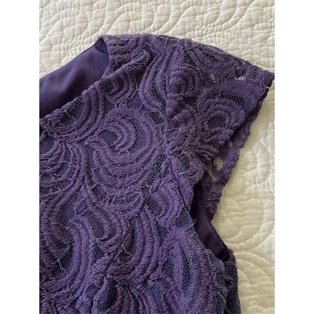 Coldwater Creek Purple Lace Knee Length Dress Size 4 Cap Sleeve​